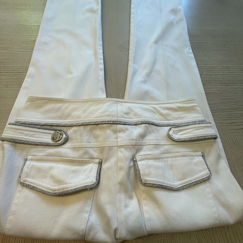 Cache, Silver Chain designed White Jeans Sz 0 - Picture 4 of 9